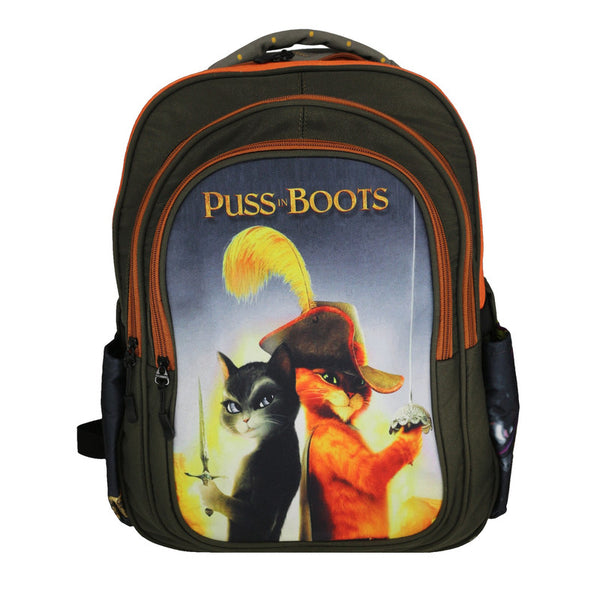 School backpack model 10 puss in boots green