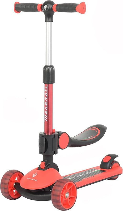 Folding 3 Wheel Scooter With Led Light Up From Maserati For Kids | Black Red