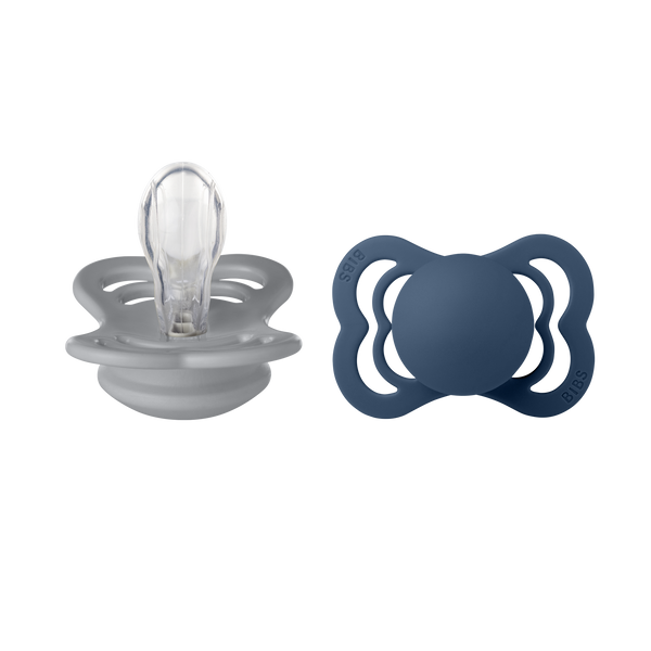 Bibs Pacifier Supreme Symmetrical Pack Of 2 | Cloud/Steel Blue Size 1