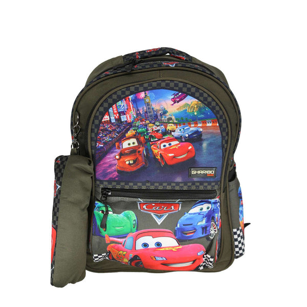 School backpack model 16 Cars green