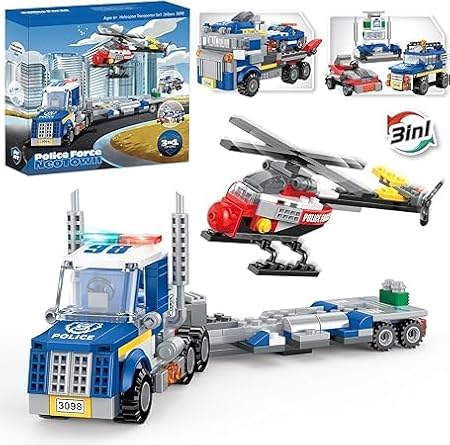 Cogo Man 3In1 City Police Building Set With Trailer And Rescue Helicopter | 249 Pcs 