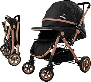 G Baby (4B) 2 In 1 Baby Stroller High Landscape Folding Lightweight Portable Travel Pram Trolley Cup Holder Mosquito Net | Black