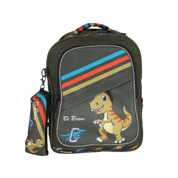 School backpack model 14 dinosaur green