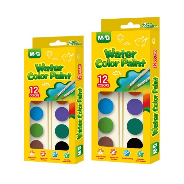 M&G Chenguang Water Color Paint 12 Colors With 2 Brushes