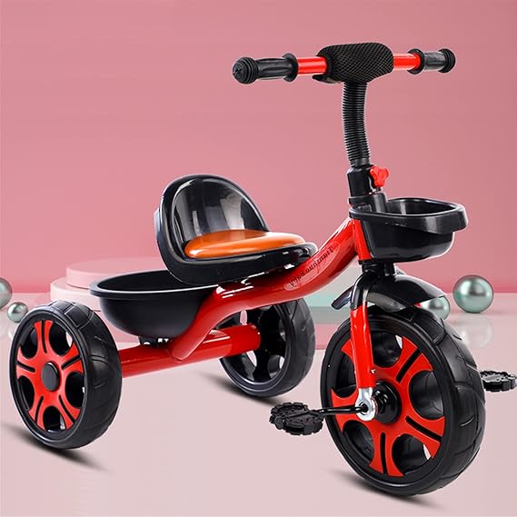 Phoeb Tricycle 3 Wheeles Ride On Toy With 2 Storage Baskets Non Slip Handlebar | Red 