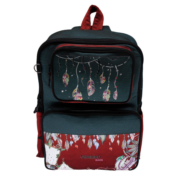 School backpack model 22 feathers red