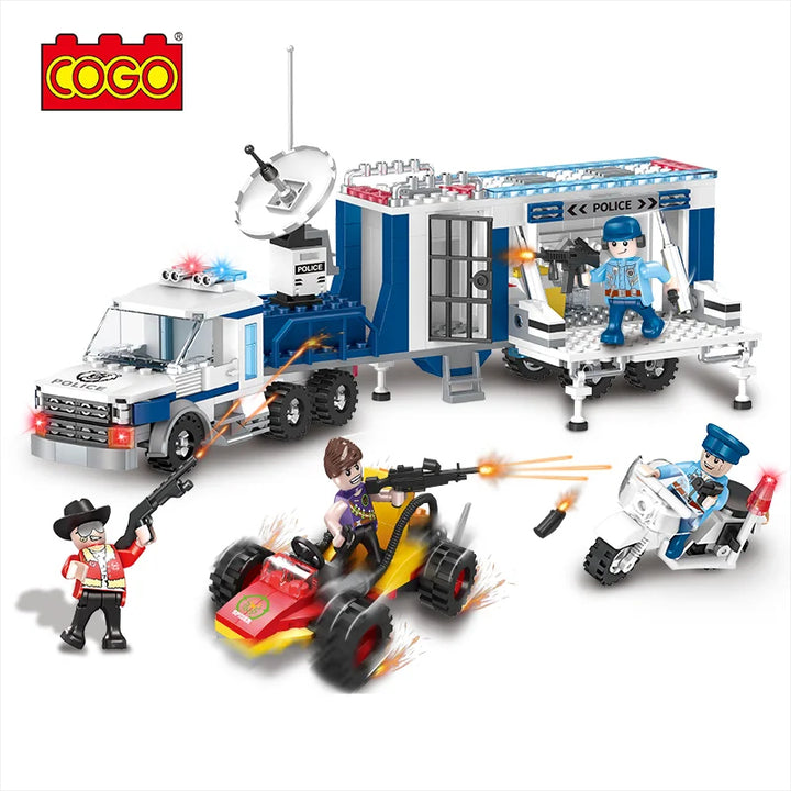 Cogo 4166 City Police Building Set, With Luminous Brick And Built In Music Box - 401 Pieces