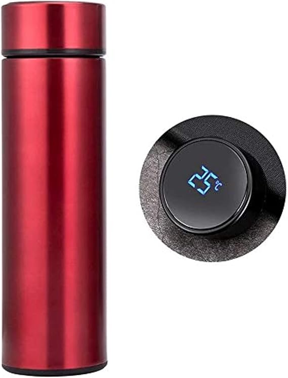 Stainless Steel Vacuum Flask Thermos With Lcd Touch Temperature Display And Strainer | Red