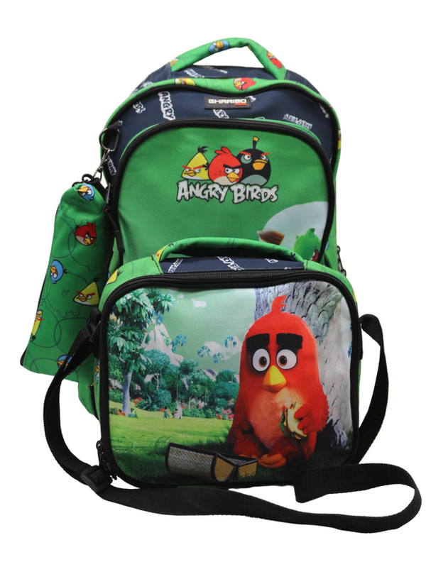 School backpack with lunch bag Size 17 model 32 Angry Birds green