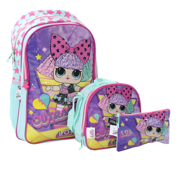 3 In 1 Lol Backpack Set 18 Inch | Purple Blue