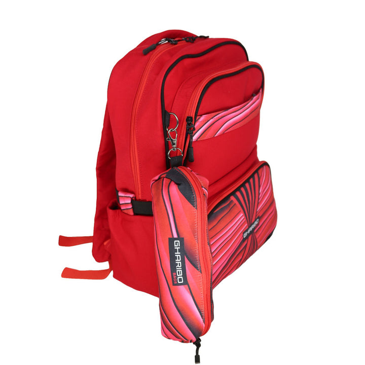 School backpack model 15 lines red