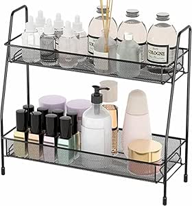 Spice Rack Organizer For Countertop 2 Tier For Kitchen Bathroom And Office | Black