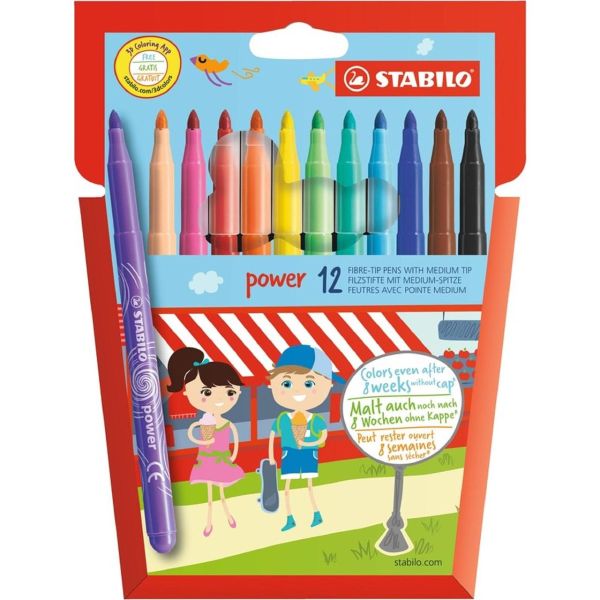 Stabilo Power Colouring Fiber Pens - 12 Pcs