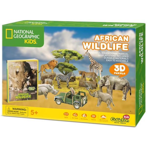 Cubic Fun 3D Puzlle African Wildlife Shape 69 Pcs With Booklet 36 Pages