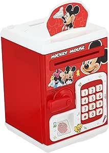 Mickey Piggy Bank Secret Number Fingerprint Electronic Safe Auto Drag Money | Red