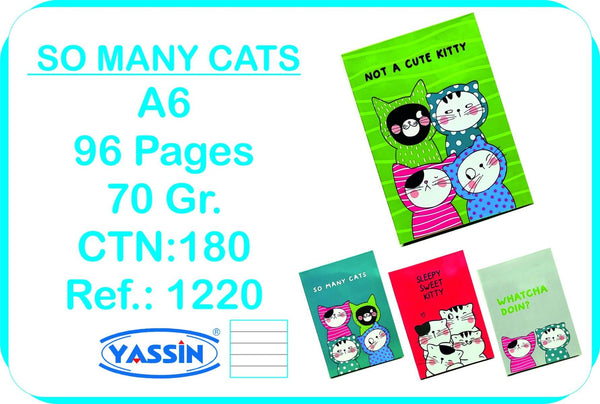 Yassin So Many Cats Notebook A6 192 Sheets 1Pcs - No.1220