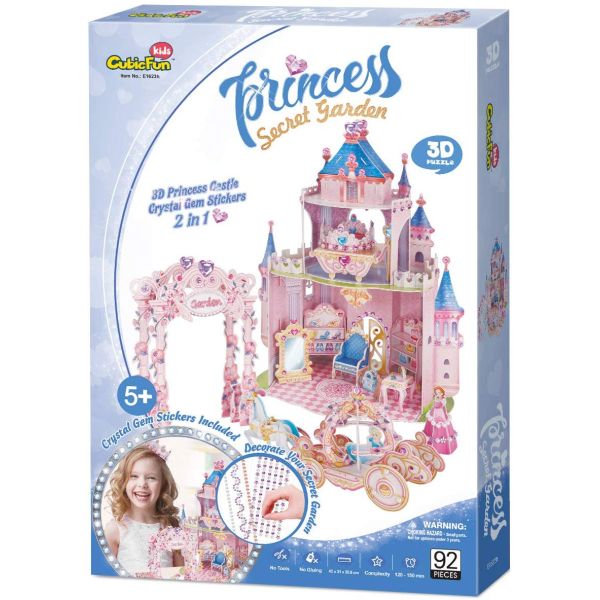 Cubic Fun 3D Puzzle Princess Secret Garden 92 Pcs And 3D Castle Crystal Gem Stickers 2 In 1