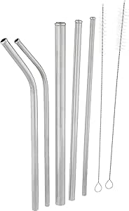 Stainless Steel Straws With Cleaning Brush Set Of 5 Pieces | Silver