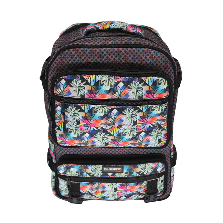 School backpack model 34 Small flowers brown