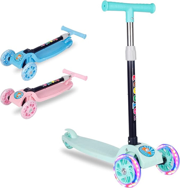 Beauenty Scooter For Kids Adjustable And Folding 3 Wheel Led Light Up |Green