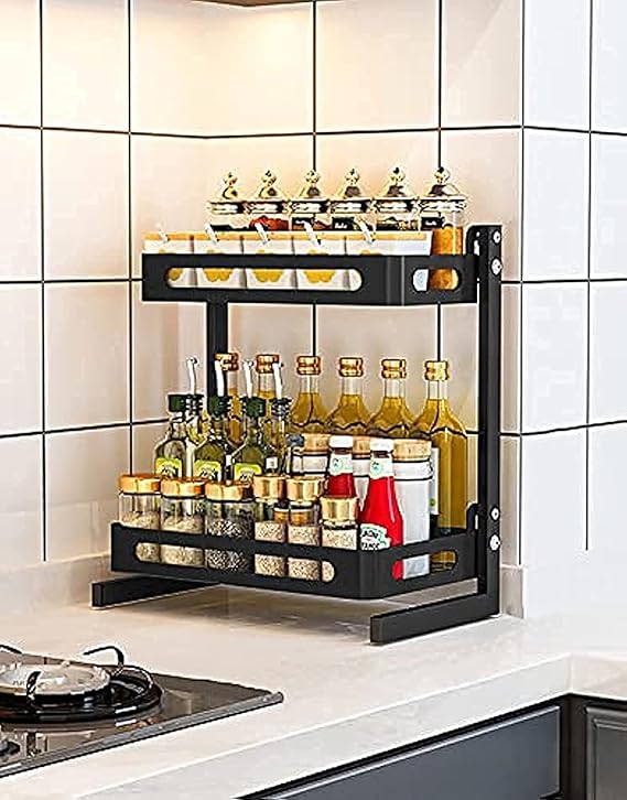 Belvery Stainless Steel Seasoning Organizer Spice Rack With Baking Paint 2 Tiers Metal Stand