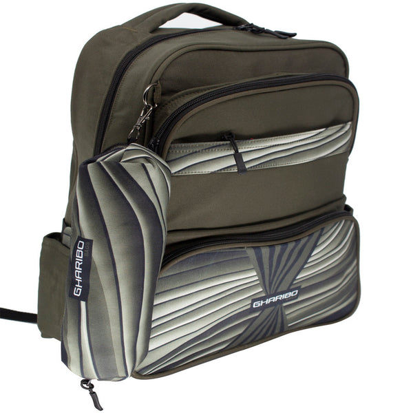 School backpack model 15 lines green