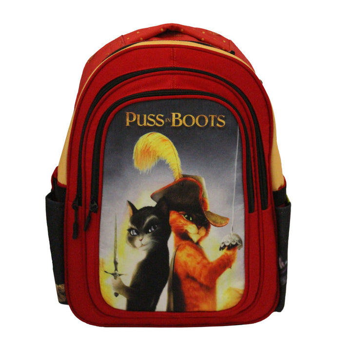 School backpack model 10 puss in boots red