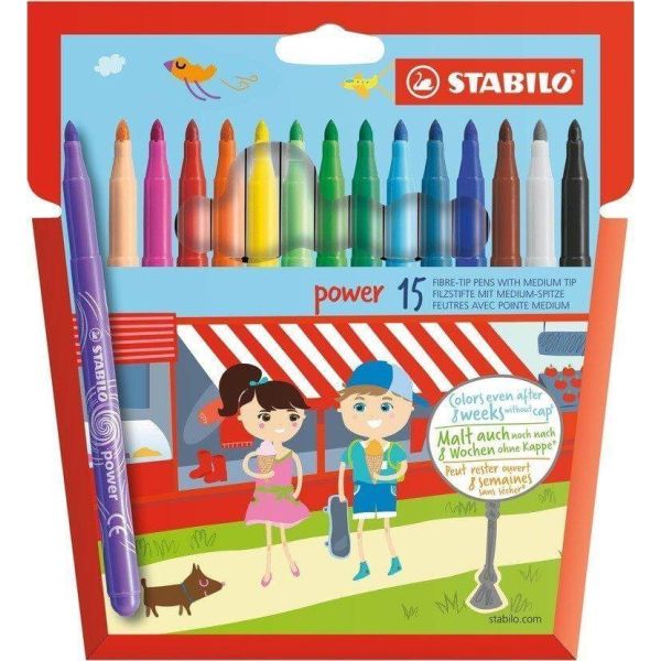 Stabilo Power Colouring Fiber Felt Tip Pens - 15 Pcs