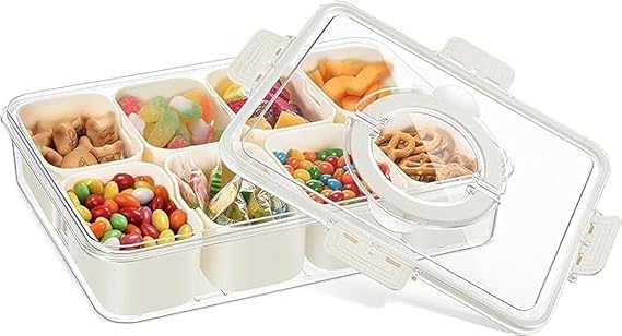 Divided Serving Tray With Lid Snack Storage Box Storage Organizer With 8 Individual Dishes | Clear