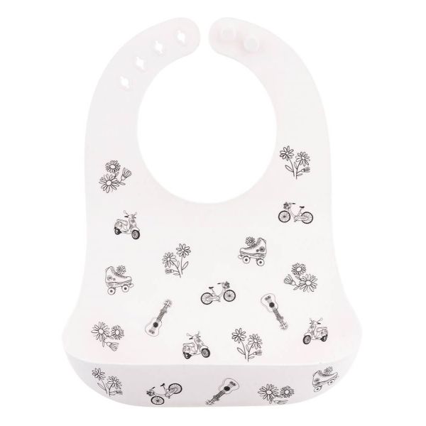 Stephen Joseph All Over Print Silicone Bib Black And White Sketch 