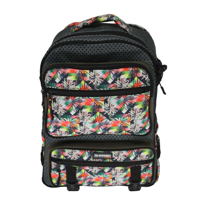 School backpack model 34 Small flowers green