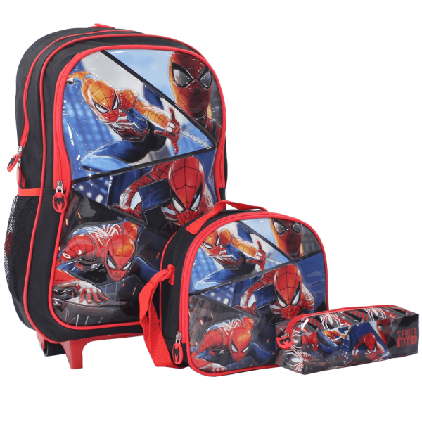 3 In 1 Spiderman Trolley Bag 18 Inch | Black Red