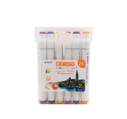 <p>
The M&G Chenguang Double-headed Marker Set 24 Colors 1.0mm-5.0mm - No:APMV0901 is an ideal tool for all kinds of art projects. It is made in China with high quality materials and contains 24 vibrant colors. It has a wide head 7mm for large-area coloring, and a round head 2mm for detailed coloring and depicting the side peaks of the wide head. The pen tip is made from preferred fiber which absorbs ink evenly, dispenses water smoothly, and is wear-resistant and lint-free. The bright color alcoholic ink is