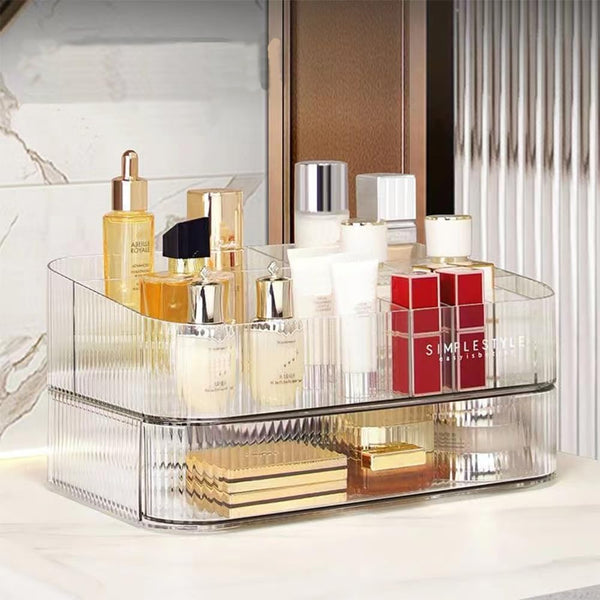 Acrylic Makeup Organizer with Stackable Drawers, Bathroom Vanity Organizers and Storage (Clear, Tray+1Drawer)