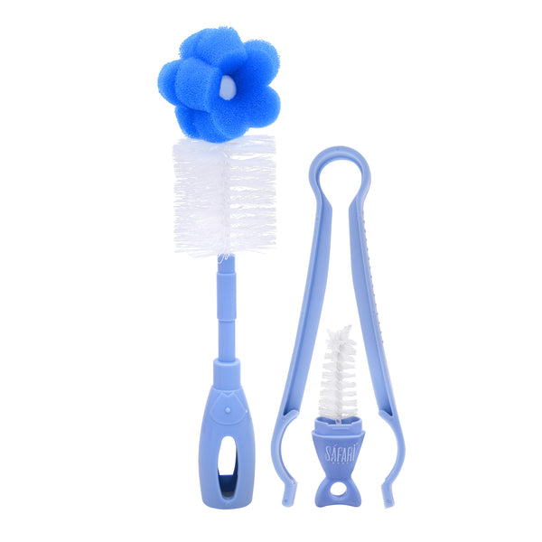 Safari Bottles & Teats Brush With Tong | Blue