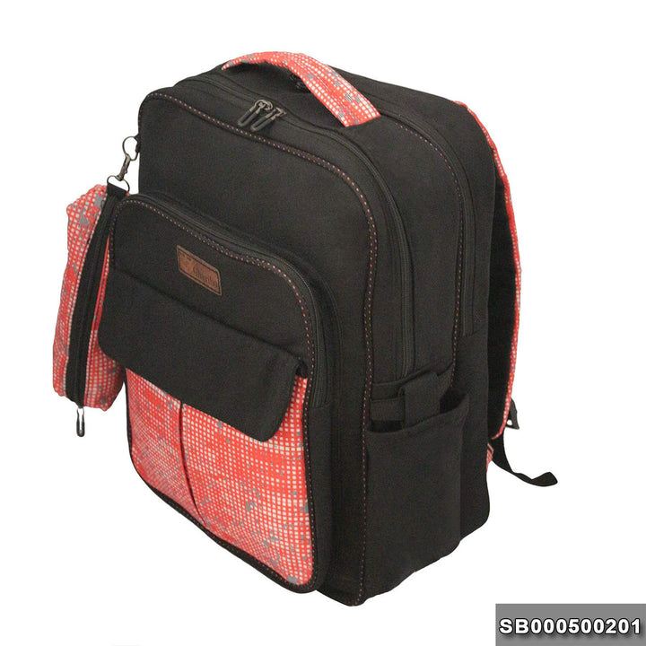 School backpack model 5 little squares red