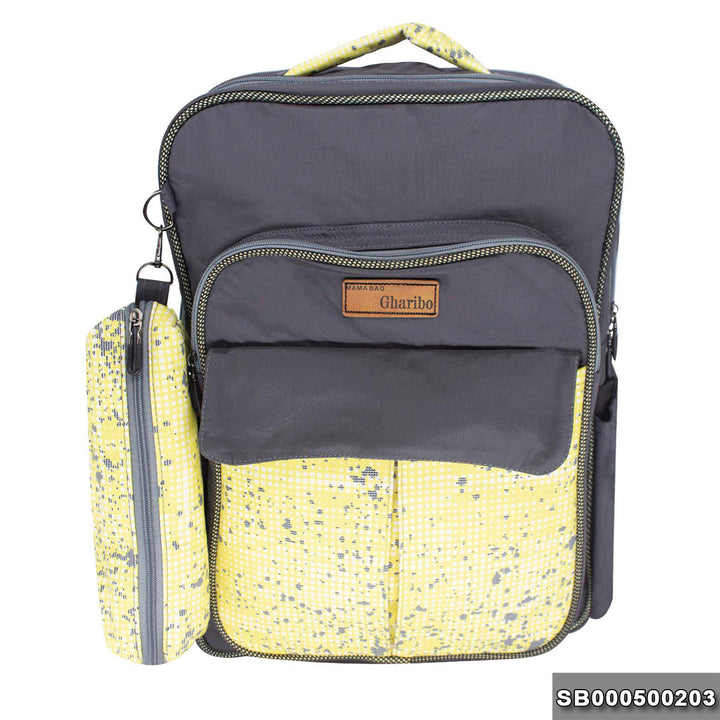 School backpack model 5 little squares yellow