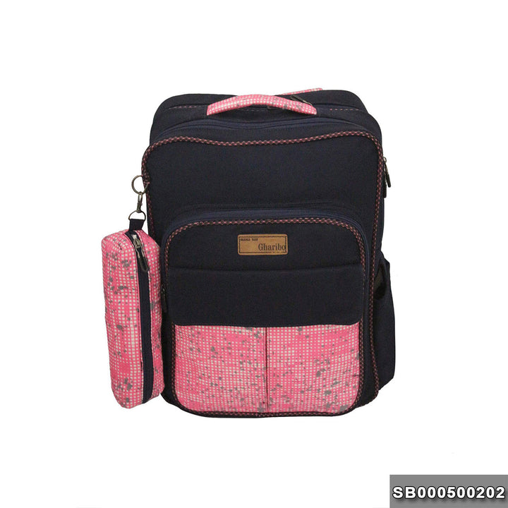 School backpack model 5 little squares pink