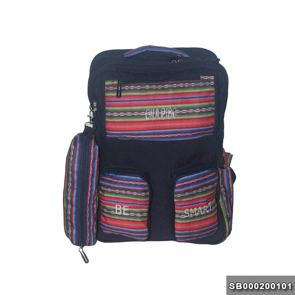 School backpack model 2 striped blue