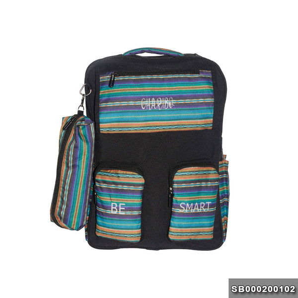 School backpack model 2 striped black