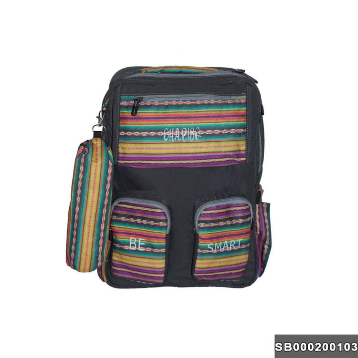 School backpack model 2 striped gray