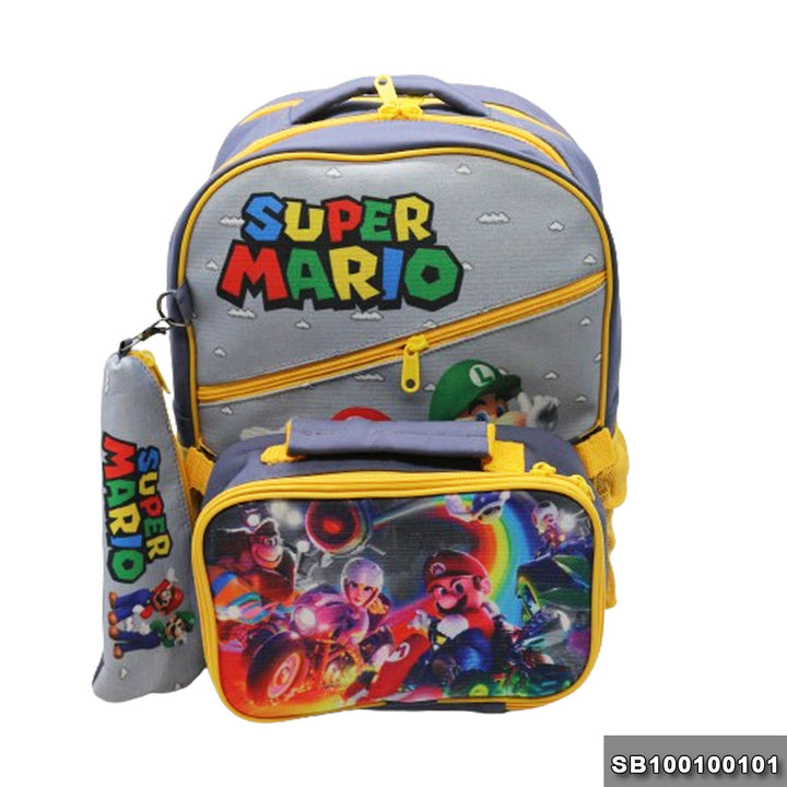 School backpack with lunchbag Size 15 Super Mario model 1-24 gray