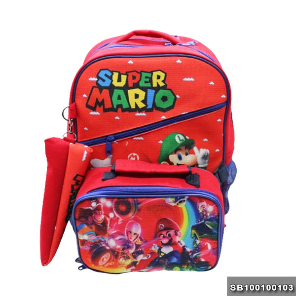 School backpack with lunchbag Size 15 Super Mario model 1-24 red