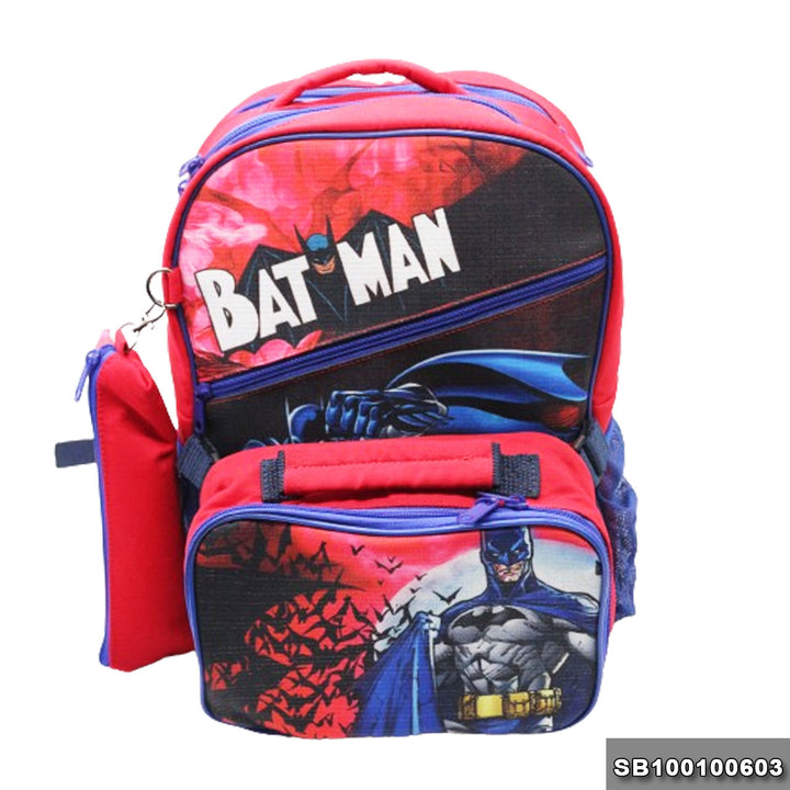 School backpack with lunchbag Size 15 Bat Man model 1-24 red