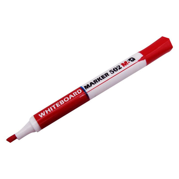 <p>

The M&G Red Whiteboard Marker 502 Chisel Tip is an ideal tool for making messages and presentations on any non-porous surfaces. This marker is designed for superior performance and to provide clear, bold lines that are easy to read. The chisel tip allows you to create marks of varying widths and the ink is specifically formulated to be long lasting and fade-resistant. The marker is easy to use and the unique cap design prevents the tip from drying out when not in use. This marker is perfect for use in 