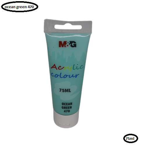 <p>

M&G Acrylic Colour Tube Ocean Green (470) 75 ML No: APLN6598 is an amazing acrylic paint made in China with high quality pigments and advanced production methods. It is an environmental friendly and no solvents required acrylic paint, perfect for use on canvas, fabric, paper and wood. It is suitable for both amateurs and experts alike, and perfect for any kind of painting. The high quality pigments provide a great color range and the advanced production methods ensure that the paint lasts and maintains