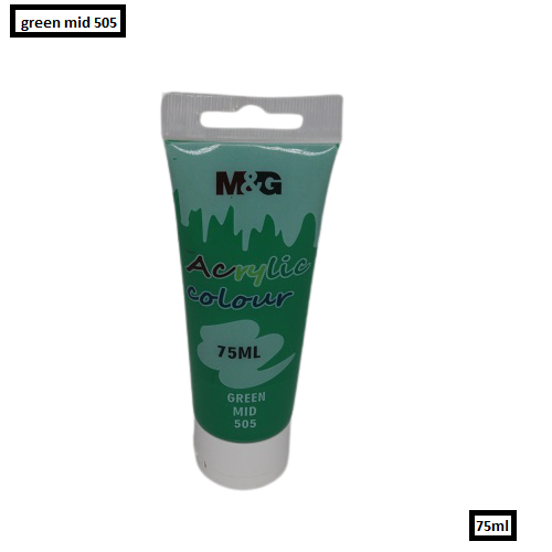 <p> 
M&G Acrylic Colour Tube Green Mid (505) 75 ML No: APLN6598 is a premium quality acrylic colour tube crafted with precision and care in our facility. It is made from the finest high quality pigments sourced from reliable suppliers. The advanced production methods used to make this colour tube ensure that the colour is consistent, vibrant and lasts for a long time. It is also environment friendly and does not require any solvents to be used. This acrylic colour tube is suitable for use on canvas, fabric,