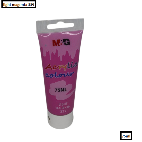 <p>

M&G Acrylic Colour Tube Light Magenta (339) 75 ML No: APLN6598 is an ideal choice for both amateur and professional artists alike. This high-quality acrylic paint is made in China and produced using advanced production methods, ensuring a high-quality product that is both environmentally friendly and requires no solvents. This paint is suitable for use on canvas, fabric, paper and wood, and provides excellent coverage on all surfaces. With its high-quality pigments, M&G Acrylic Colour Tube Light Magent