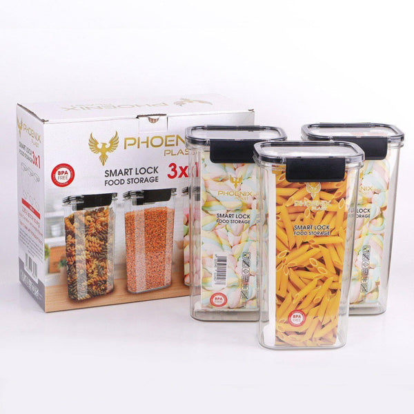 Acrylic Refrigerator Food Container,Food box Set of3 Pieces with Airtight Lock - Clear Silicone Sides -3 * 1700ml Black