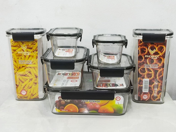 Acrylic Refrigerator Food Container,Food box Set of 7 Pieces with Airtight Lock  (400ml to 2800ml) -Black